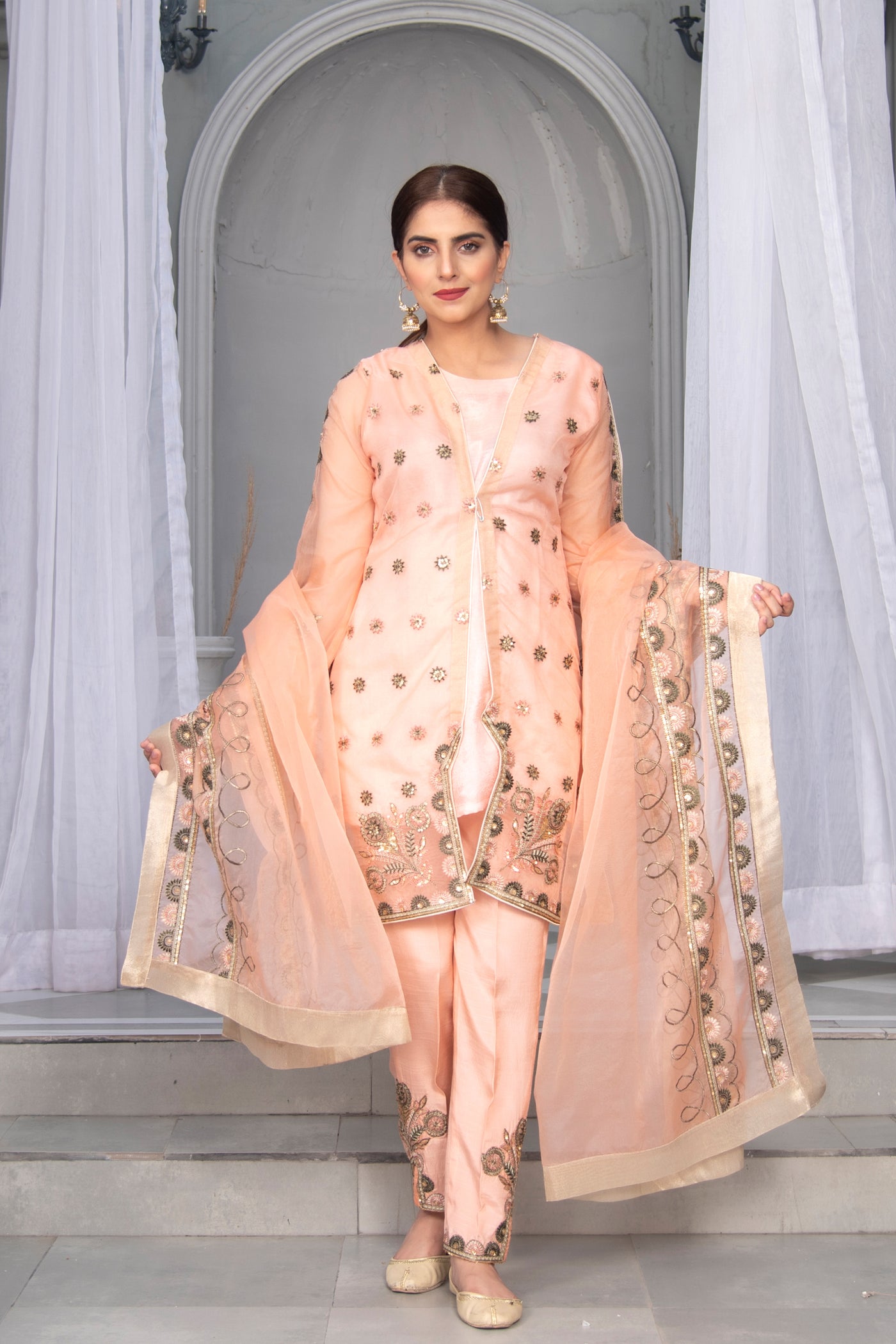 Pink Organza Suit | 3 Pc | Stitched