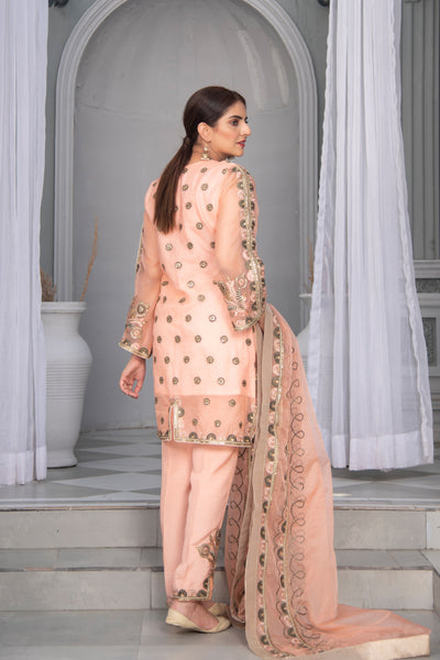 Pink Organza Suit | 3 Pc | Stitched