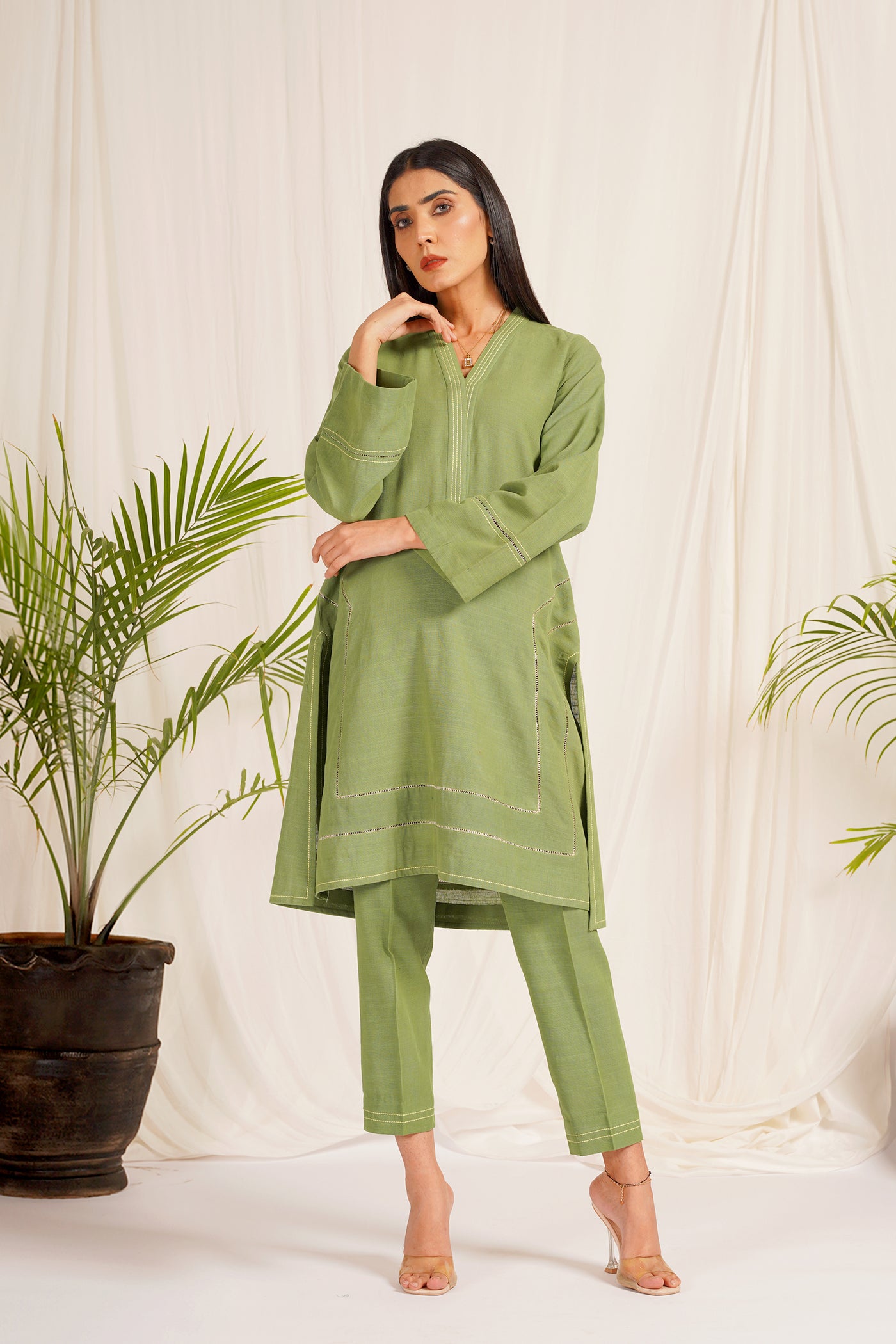 Green Khaddar 2-Piece Dress
