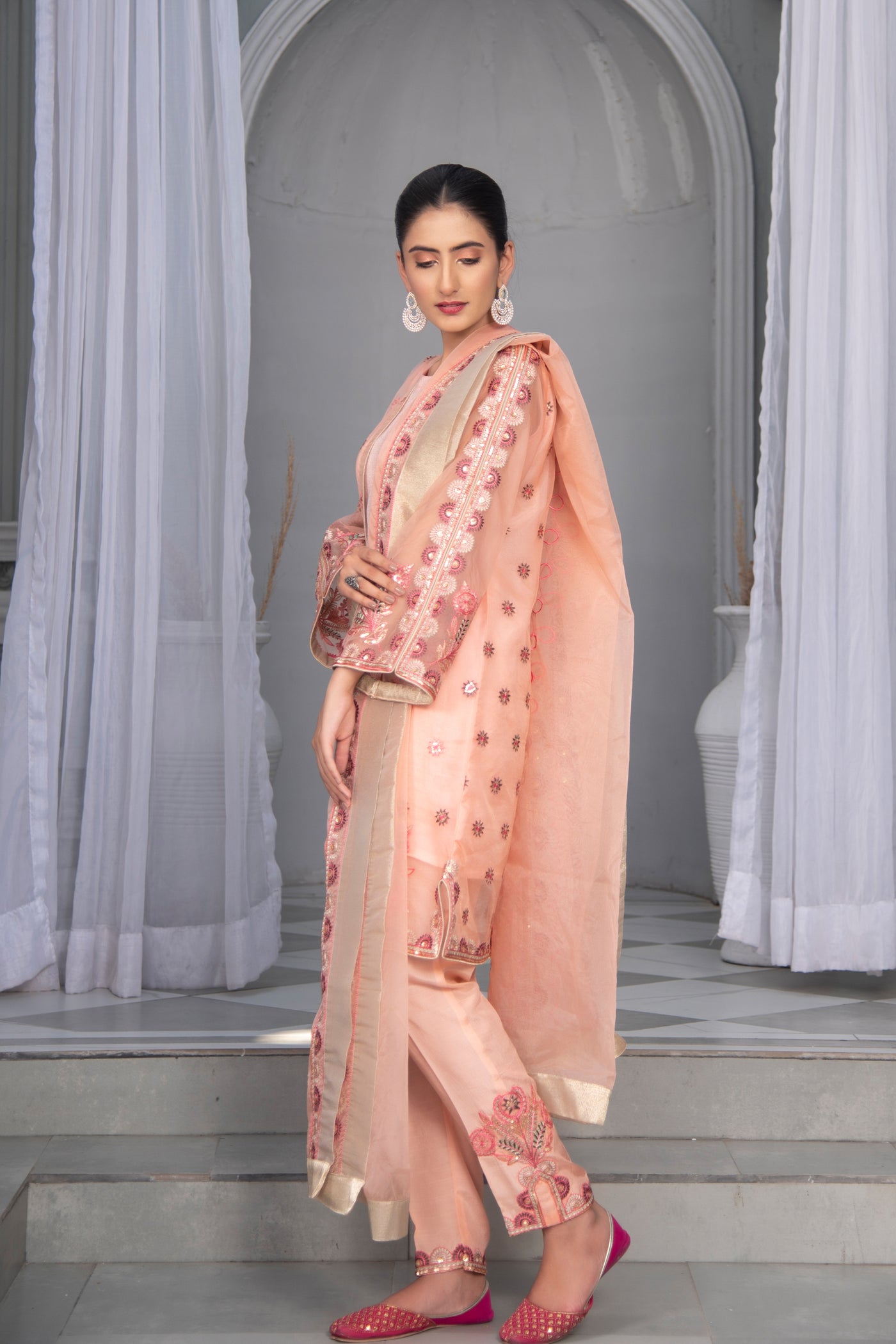 Pink Embroidered Organza Suit | 3 Pc | Stitched