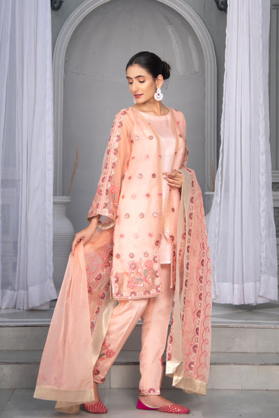 Pink Embroidered Organza Suit | 3 Pc | Stitched