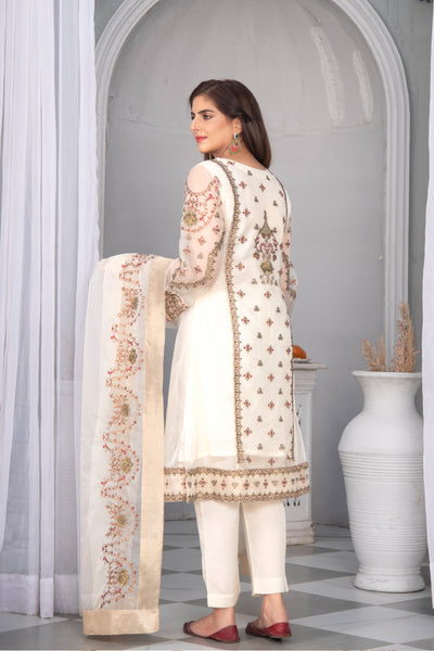 White Organza Suit | 3 Pc | Stitched
