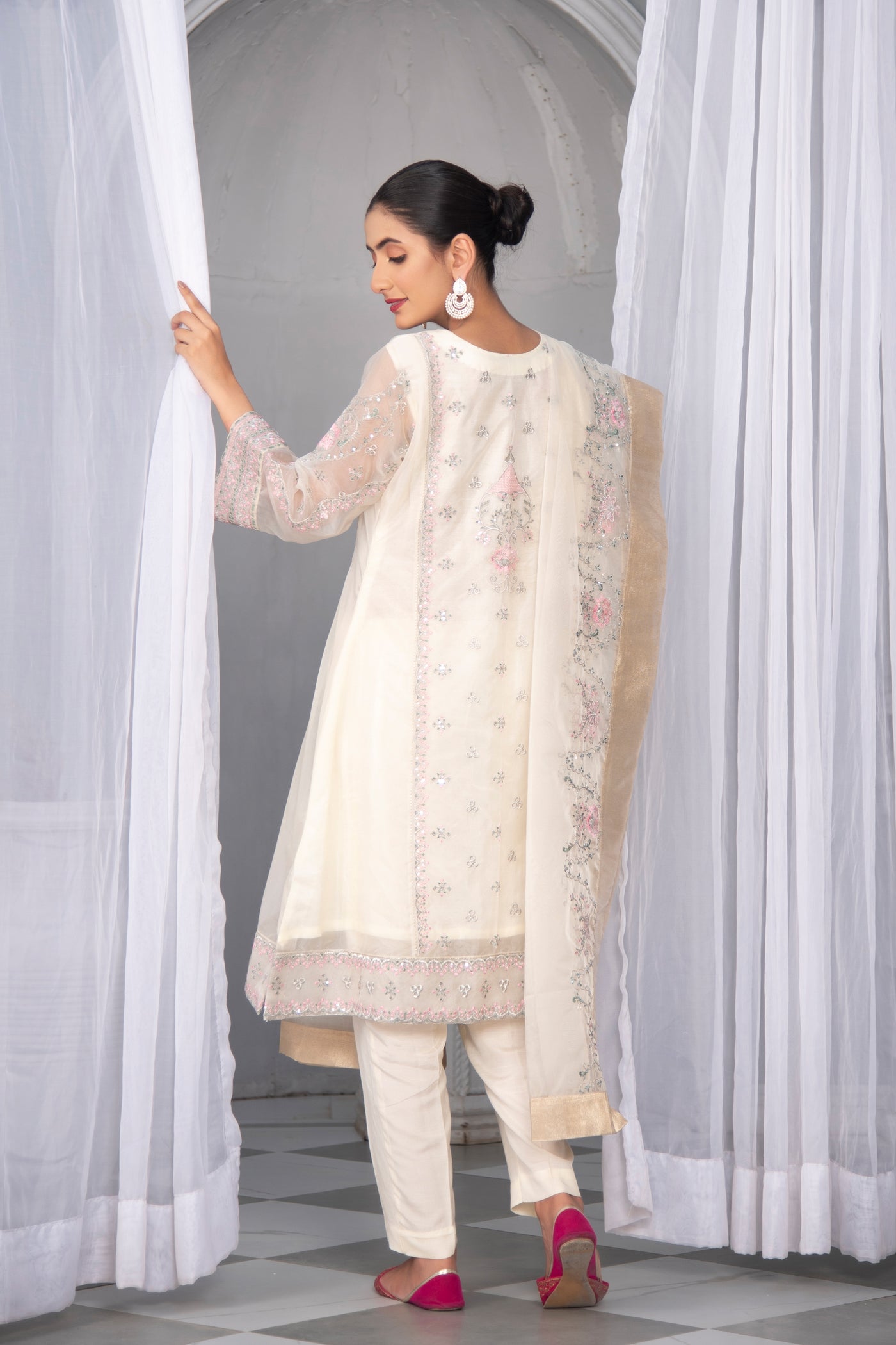 White Embroidered Organza Suit | 3 Pc | Stitched