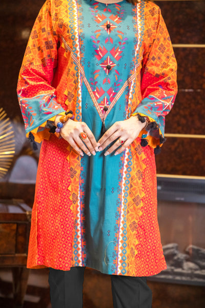 3 Piece Lawn Elegant Summer Suit Beautiful Multi Color Suit Rang-e-Bahar - Front Close View