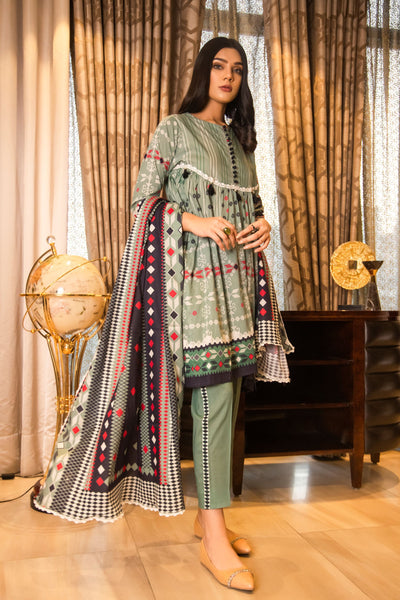 3 Piece Lawn Elegant Summer Suit Multi Color Rang-e-Bahar - Front