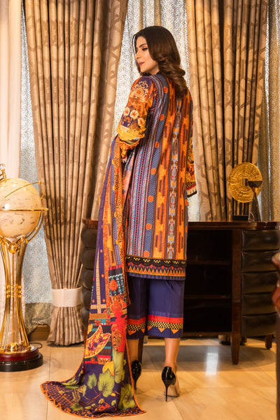 3 Piece Lawn Elegant Summer Suit Beautiful Multi Color Suit Rang-e-Bahar - Back view