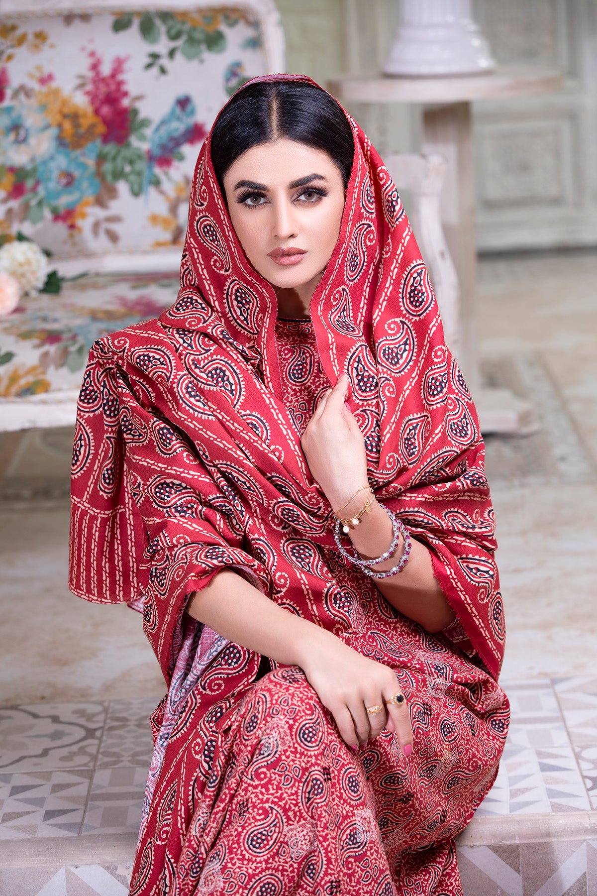 ZIBA Khaddar Stitched Embroidered Frock with dupatta