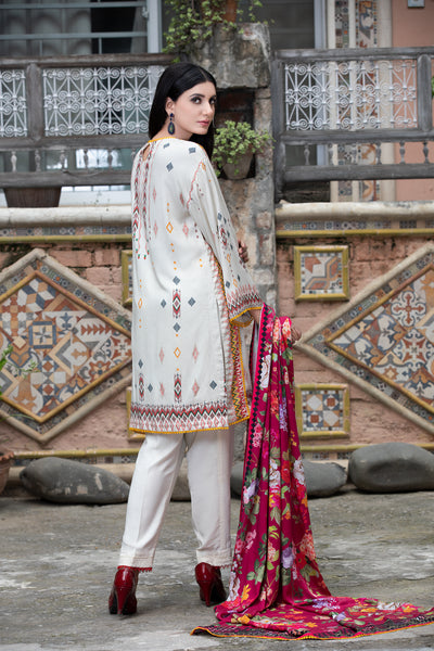 Cottel Digital Printed - 3 Piece Suit White and Multicolor-Back