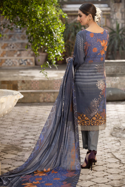 Navy Blue Embroidered Lawn Dress