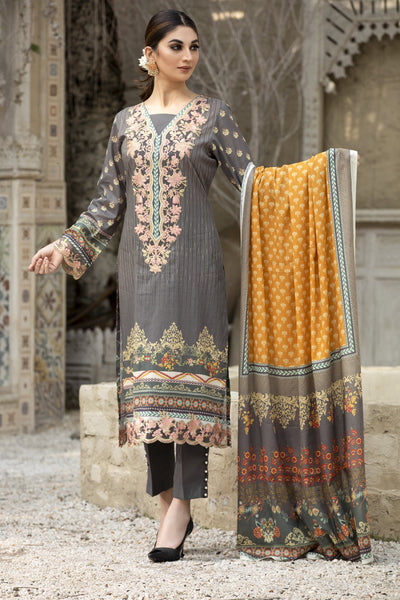 Gray Embroidered Lawn Dress ll Unstitched 3-pc