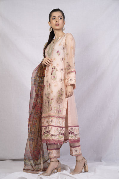 3 Piece - Embroidered Organza Suit