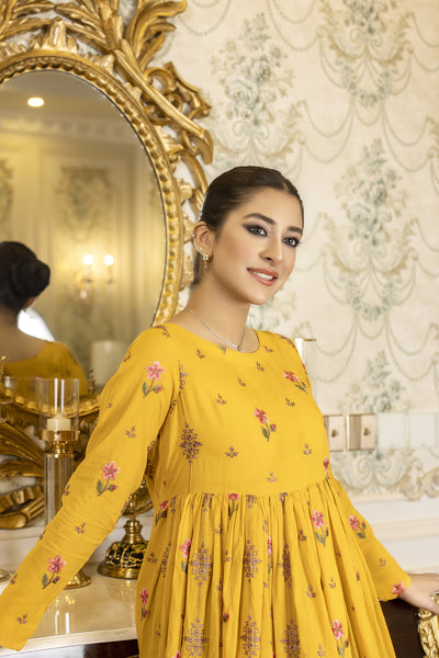 Yellow Lawn Elegant Embroidered Frock