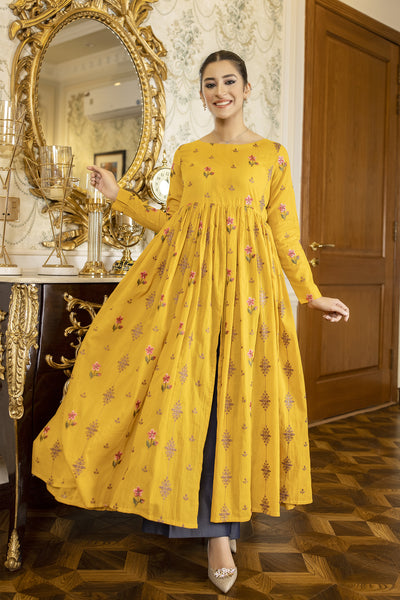 Yellow Lawn Elegant Embroidered Frock