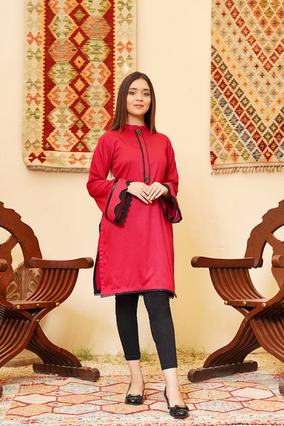 One pc Lawn Pret cottel red color Shirt for Women- Front View 2