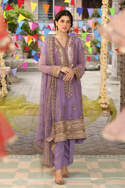 Purple Chiffon Embroidered Dress