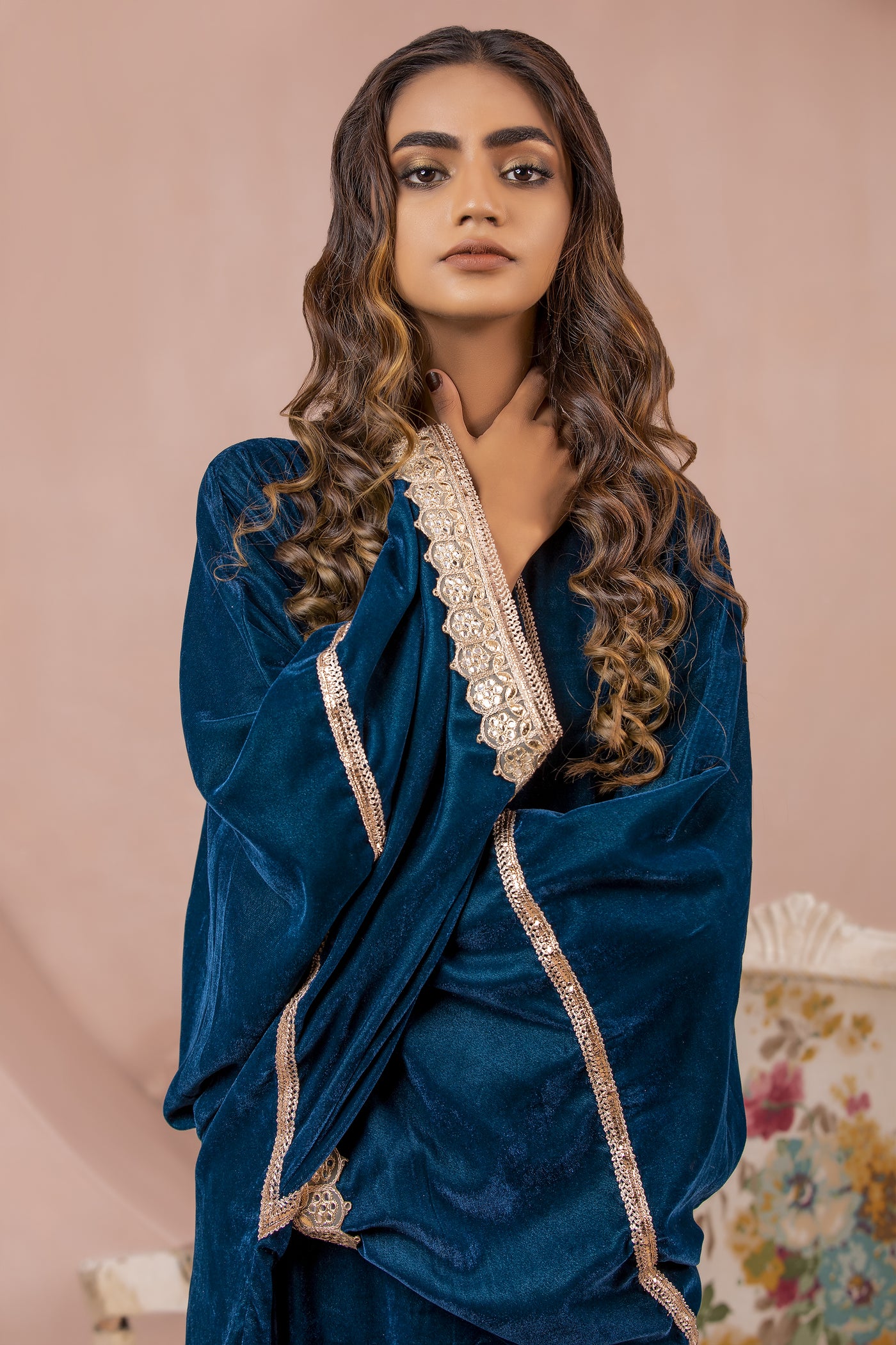Luxury Velvet Kaftan - Blue