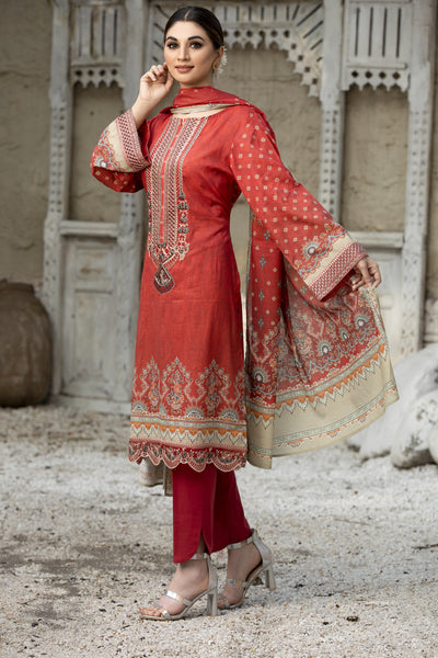 Red Embroidered Lawn Dress