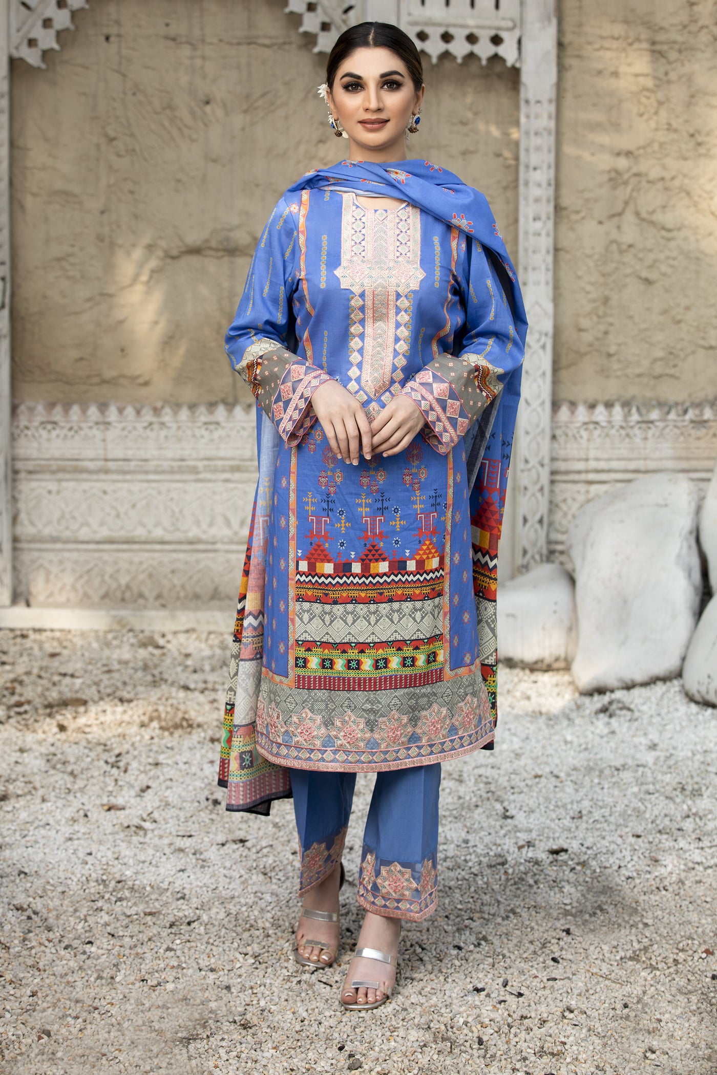 Sky Blue Embroidered Lawn Dress