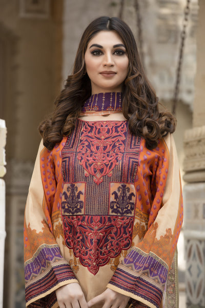 Orange Embroidered Lawn Dress ll Unstitched 3-pc
