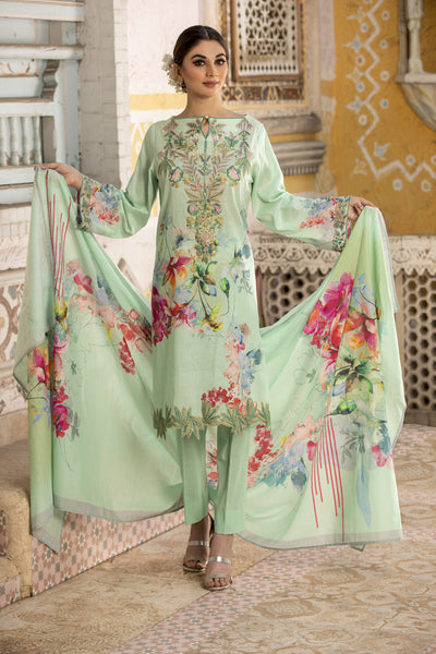Sea Green Embroidered Lawn Dress