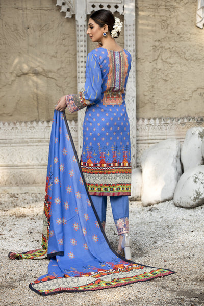 Sky Blue Embroidered Lawn Dress ll Unstitched 3-pc