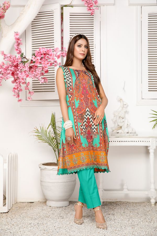 Nisa Printed Lawn Shirt- Multi Color- Front