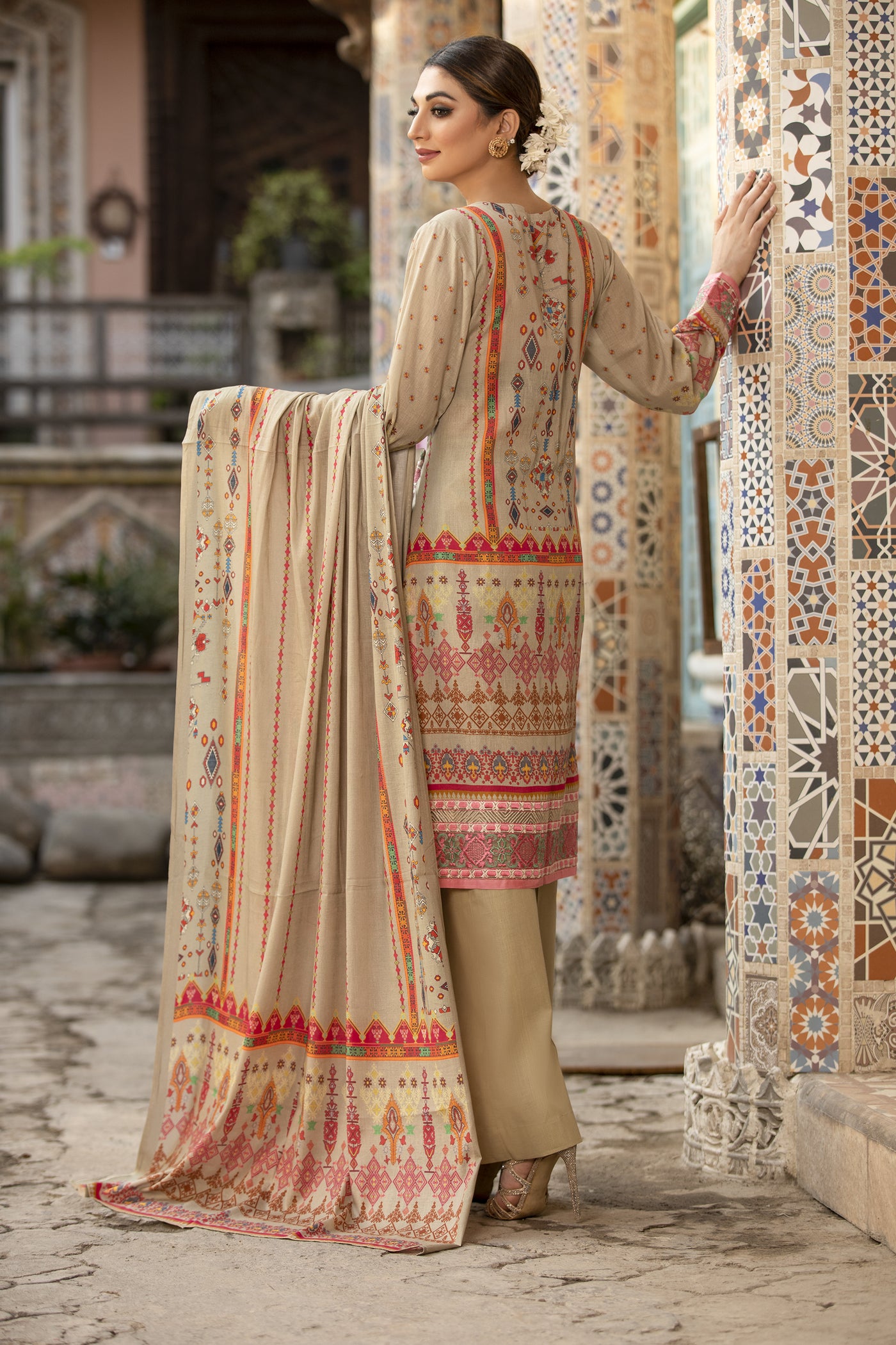 Olive Green Embroidered Lawn Dress