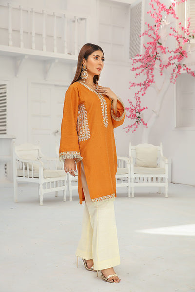 Candlelight | Embroidered Shirt | Stitched orange front and side