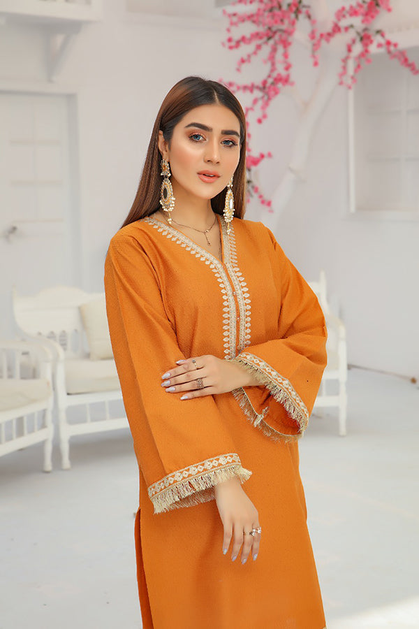 Candlelight | Embroidered Shirt | Stitched orange front