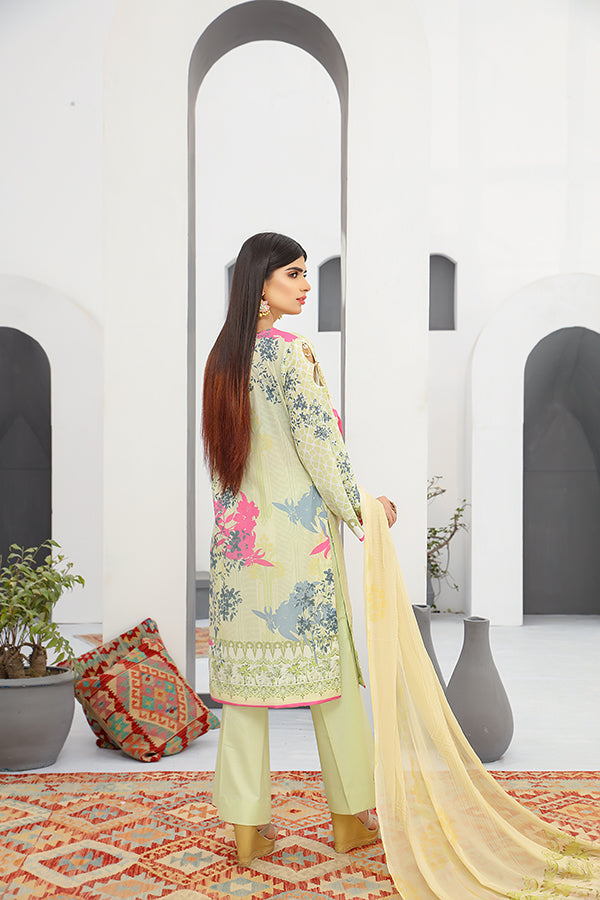 Embroidered Suit Stitched- Stitched Suit light yellow- Back