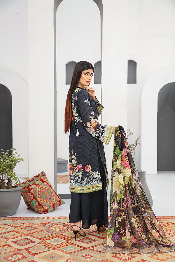 Embroidered Stitched Suit | Stitched Embroidery Lawn 3PC Suit-Back