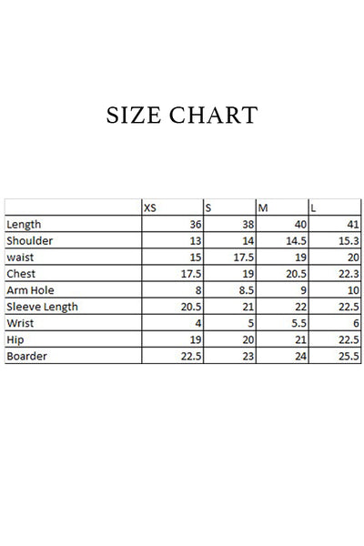 Embroidered Denim Shirt size chart