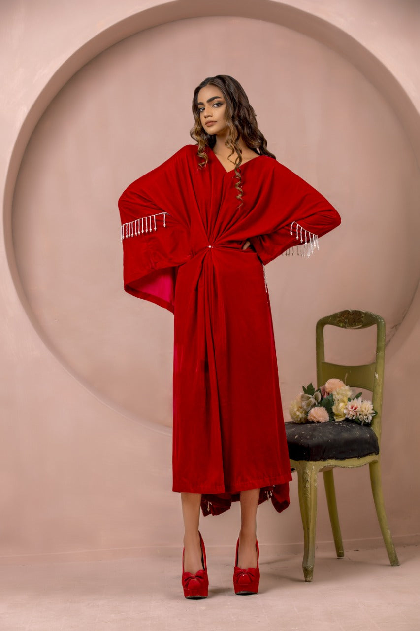 Luxury Velvet Kaftan - Red