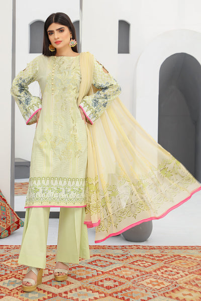 Embroidered Suit Stitched- Stitched Suit light yellow- Front